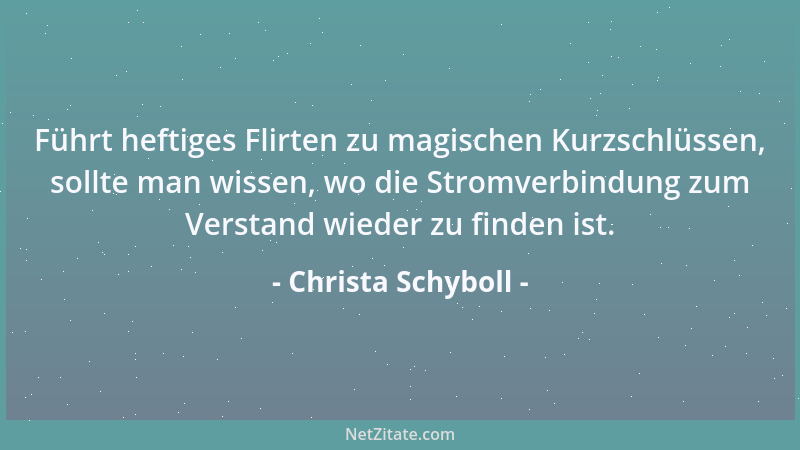 Christa Schyboll - Führt heftiges Flirten zu magischen Kurzschlüssen, sollte man wissen, wo die Stromverbindung zum Verstan...
