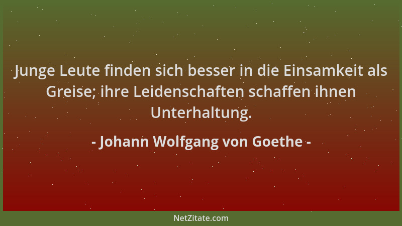 Johann Wolfgang von Goethe - Junge Leute finden sich besser in die Einsamkeit als Greise; ihre Leidenschaften schaffen ihne...
