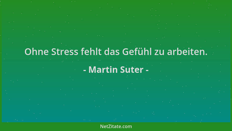 Martin Suter - Ohne Stress fehlt das Gefühl zu arbeiten....