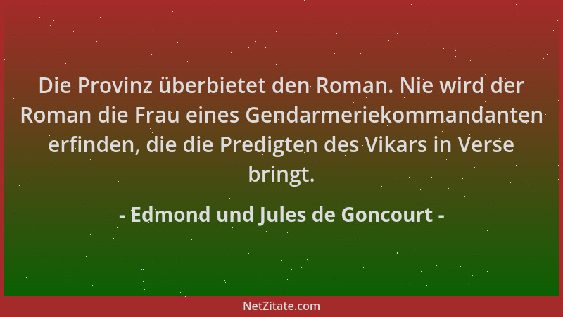 Edmond und Jules de Goncourt - Die Provinz überbietet den Roman. Nie wird der Roman die Frau eines Gendarmeriekommandanten...