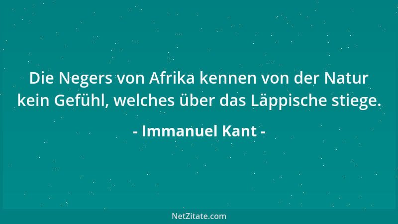 Immanuel Kant - Die Negers von Afrika kennen von der Natur kein Gefühl, welches über das Läppische stiege....