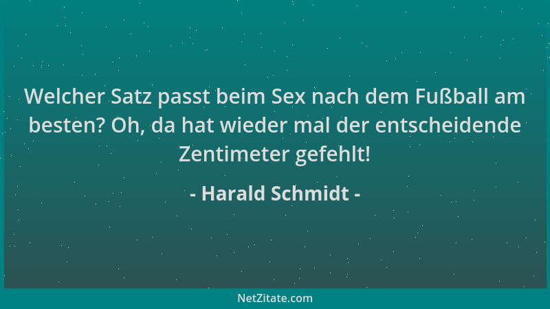 Harald Schmidt - Welcher Satz passt beim Sex nach dem Fußball am besten? Oh, da hat wieder mal der entscheidende Zentimeter...