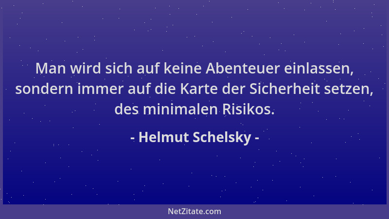 Helmut Schelsky - Man wird sich auf keine Abenteuer einlassen, sondern immer auf die Karte der Sicherheit setzen, des minim...