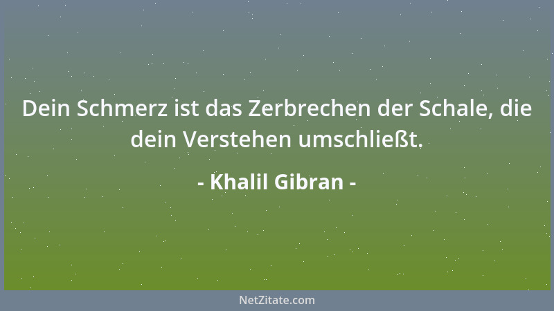 Khalil Gibran - Dein Schmerz ist das Zerbrechen der Schale, die dein Verstehen umschließt....