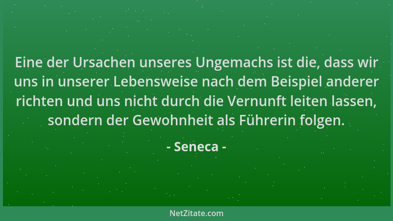 Seneca - Eine der Ursachen unseres Ungemachs ist die, dass wir uns in unserer Lebensweise nach dem Beispiel anderer richten...