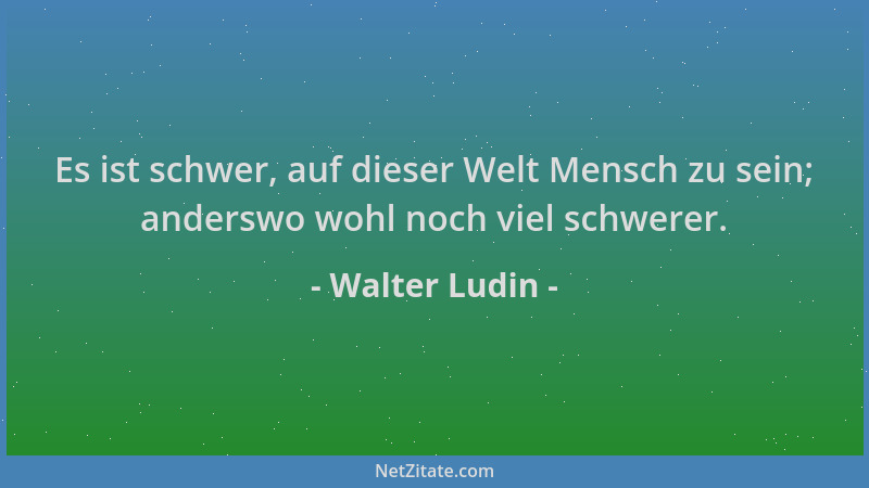 Walter Ludin - Es ist schwer, auf dieser Welt Mensch zu sein; anderswo wohl noch viel schwerer....