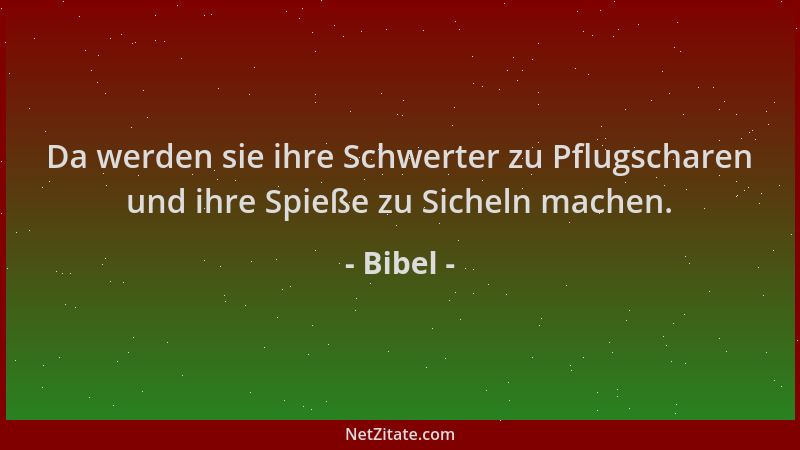 Bibel - Da werden sie ihre Schwerter zu Pflugscharen und ihre Spieße zu Sicheln machen....