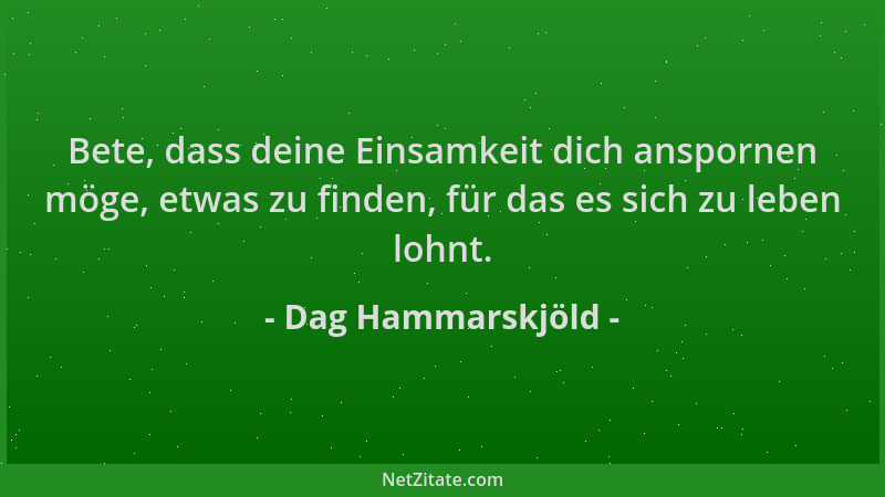 Dag Hammarskjöld - Bete, dass deine Einsamkeit dich anspornen möge, etwas zu finden, für das es sich zu leben lohnt....