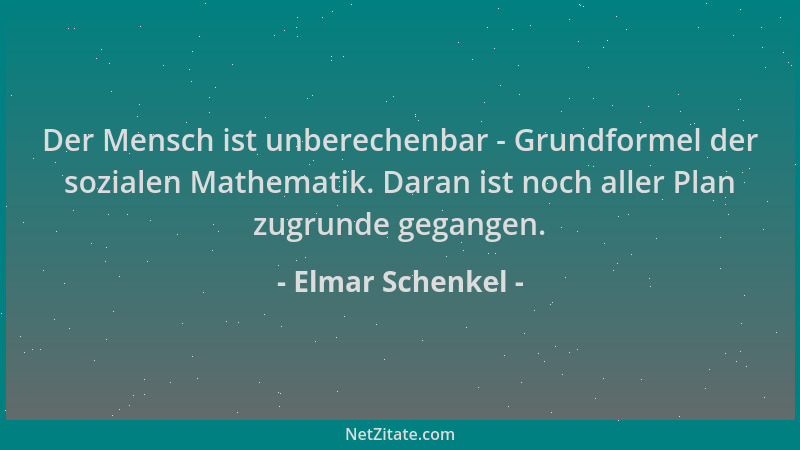 Elmar Schenkel - Der Mensch ist unberechenbar - Grundformel der sozialen Mathematik. Daran ist noch aller Plan zugrunde geg...