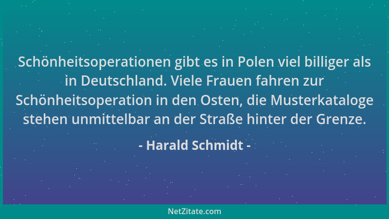 Harald Schmidt - Schönheitsoperationen gibt es in Polen viel billiger als in Deutschland. Viele Frauen fahren zur Schönheit...