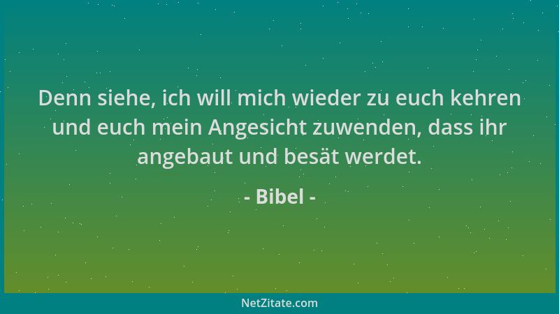 Bibel - Denn siehe, ich will mich wieder zu euch kehren und euch mein Angesicht zuwenden, dass ihr angebaut und besät werde...