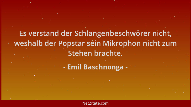 Emil Baschnonga - Es verstand der Schlangenbeschwörer nicht, weshalb der Popstar sein Mikrophon nicht zum Stehen brachte....