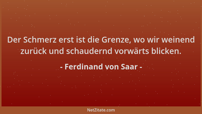 Ferdinand von Saar - Der Schmerz erst ist die Grenze, wo wir weinend zurück und schaudernd vorwärts blicken....