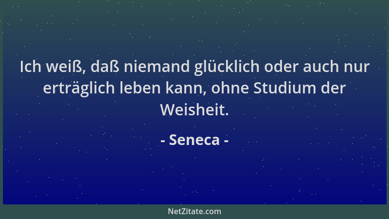Seneca - Ich weiß, daß niemand glücklich oder auch nur erträglich leben kann, ohne Studium der Weisheit....