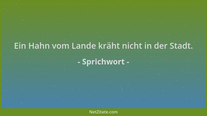 Sprichwort - Ein Hahn vom Lande kräht nicht in der Stadt....