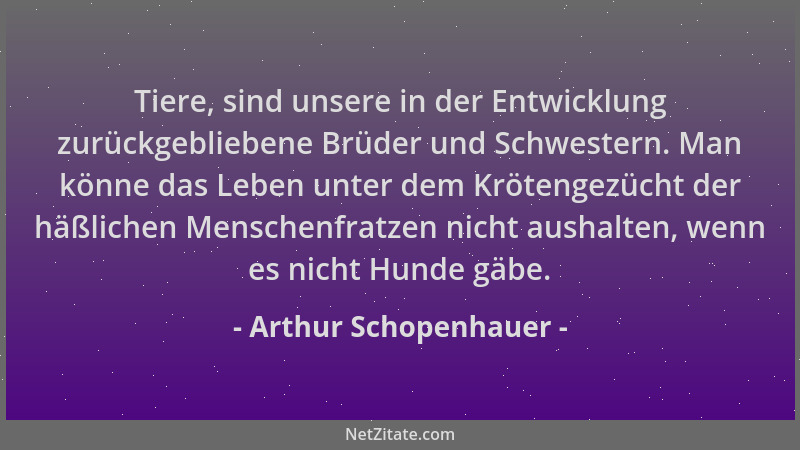 Arthur Schopenhauer - Tiere, sind unsere in der Entwicklung zurückgebliebene Brüder und Schwestern. Man könne das Leben unt...