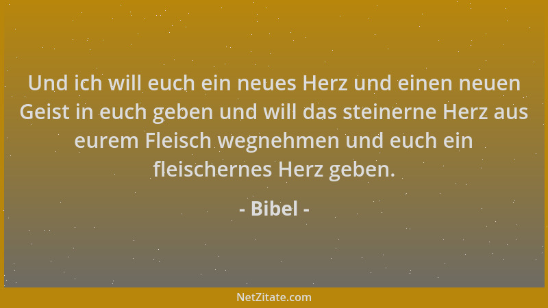 Bibel - Und ich will euch ein neues Herz und einen neuen Geist in euch geben und will das steinerne Herz aus eurem Fleisch...