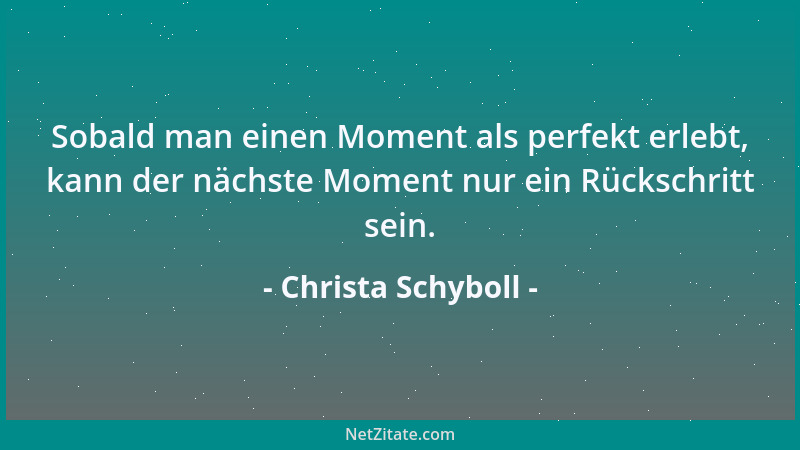 Christa Schyboll - Sobald man einen Moment als perfekt erlebt, kann der nächste Moment nur ein Rückschritt sein....