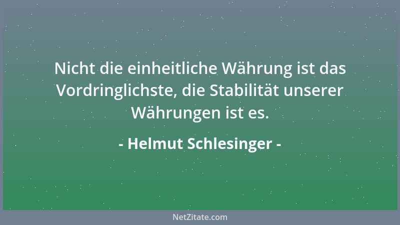 Helmut Schlesinger - Nicht die einheitliche Währung ist das Vordringlichste, die Stabilität unserer Währungen ist es....