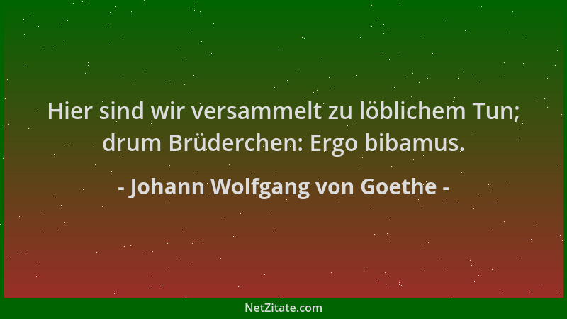 Johann Wolfgang von Goethe - Hier sind wir versammelt zu löblichem Tun; drum Brüderchen: Ergo bibamus....