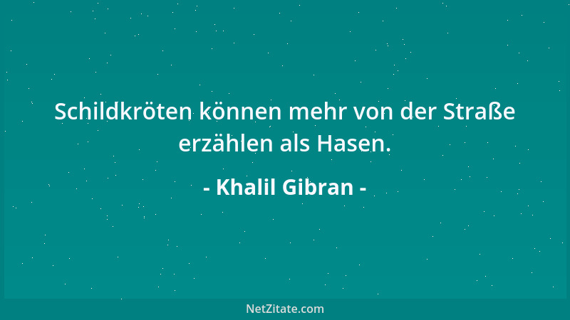Khalil Gibran - Schildkröten können mehr von der Straße erzählen als Hasen....