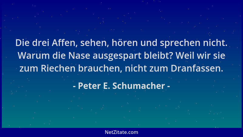 Peter E. Schumacher - Die drei Affen, sehen, hören und sprechen nicht. Warum die Nase ausgespart bleibt? Weil wir sie zum R...