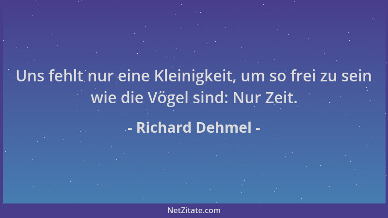 Richard Dehmel - Uns fehlt nur eine Kleinigkeit, um so frei zu sein wie die Vögel sind: Nur Zeit....