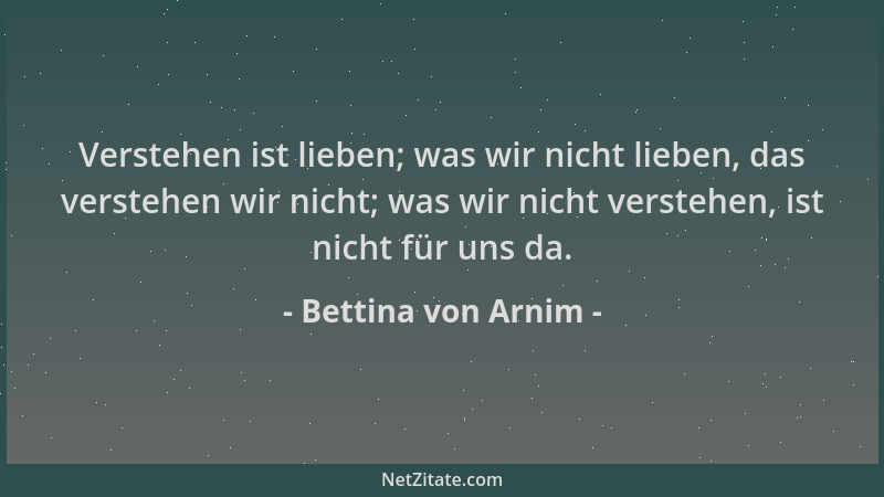 Bettina von Arnim - Verstehen ist lieben; was wir nicht lieben, das verstehen wir nicht; was wir nicht verstehen, ist nicht...