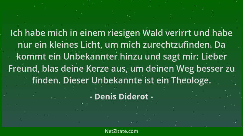 Denis Diderot - Ich habe mich in einem riesigen Wald verirrt und habe nur ein kleines Licht, um mich zurechtzufinden. Da ko...