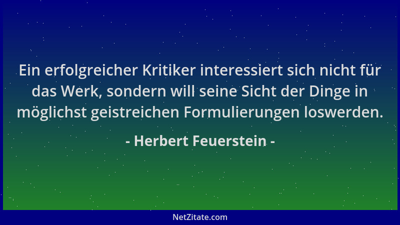Herbert Feuerstein - Ein erfolgreicher Kritiker interessiert sich nicht für das Werk, sondern will seine Sicht der Dinge in...