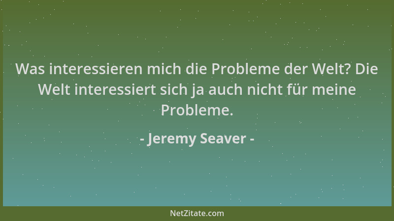 Jeremy Seaver - Was interessieren mich die Probleme der Welt? Die Welt interessiert sich ja auch nicht für meine Probleme....