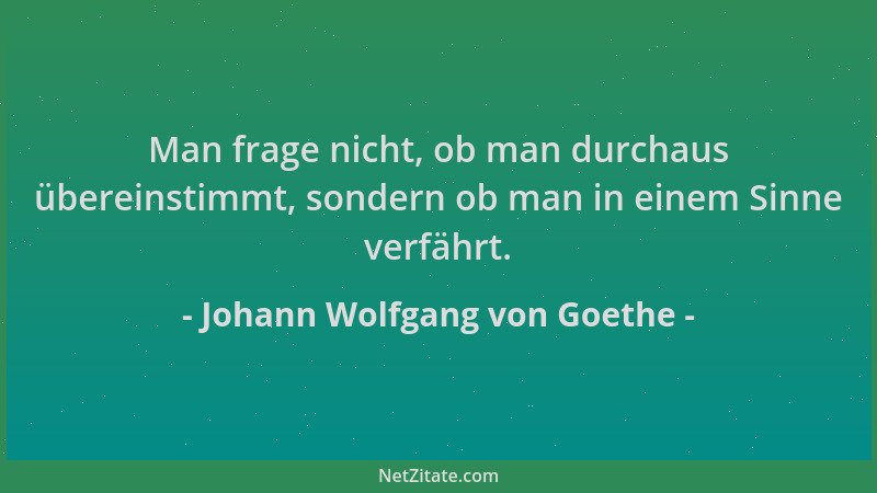Johann Wolfgang von Goethe - Man frage nicht, ob man durchaus übereinstimmt, sondern ob man in einem Sinne verfährt....