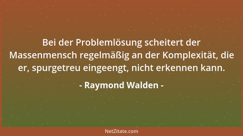 Raymond Walden - Bei der Problemlösung scheitert der Massenmensch regelmäßig an der Komplexität, die er, spurgetreu eingeen...