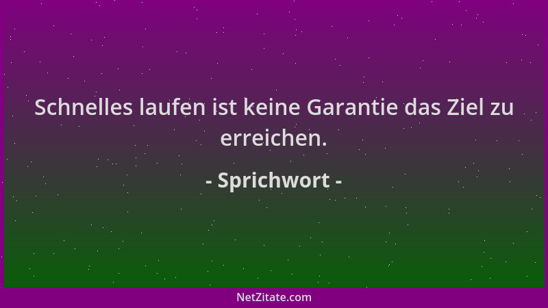 Sprichwort - Schnelles laufen ist keine Garantie das Ziel zu erreichen....