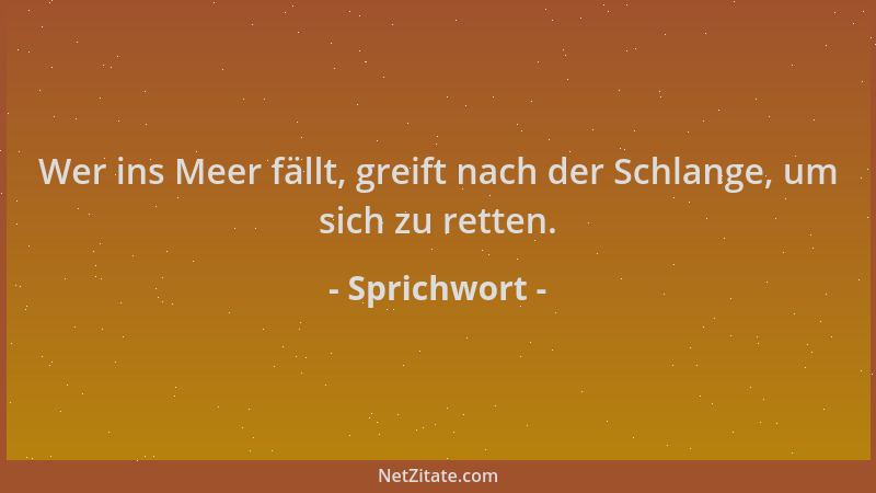 Sprichwort - Wer ins Meer fällt, greift nach der Schlange, um sich zu retten....