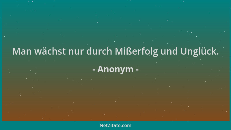 Anonym - Man wächst nur durch Mißerfolg und Unglück....