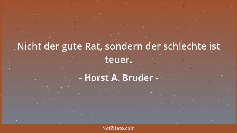 Horst A. Bruder - Nicht der gute Rat, sondern der schlechte ist teuer....