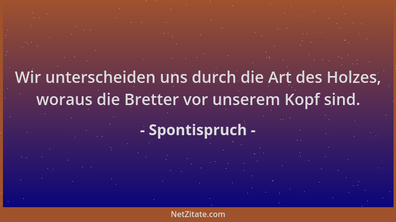 Spontispruch - Wir unterscheiden uns durch die Art des Holzes, woraus die Bretter vor unserem Kopf sind....