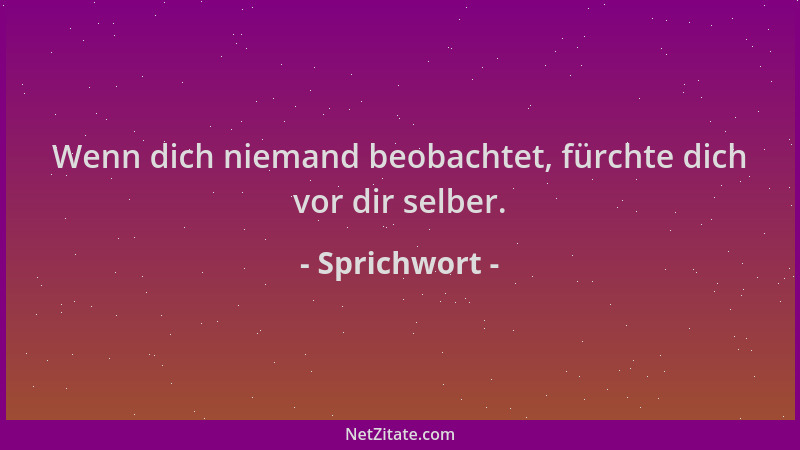 Sprichwort - Wenn dich niemand beobachtet, fürchte dich vor dir selber....