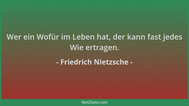 Friedrich Nietzsche - Wer ein Wofür im Leben hat, der kann fast jedes Wie ertragen....