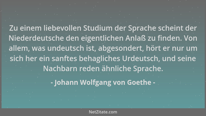 Johann Wolfgang von Goethe - Zu einem liebevollen Studium der Sprache scheint der Niederdeutsche den eigentlichen Anlaß zu...