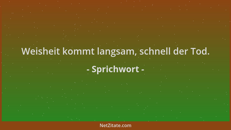 Sprichwort - Weisheit kommt langsam, schnell der Tod....