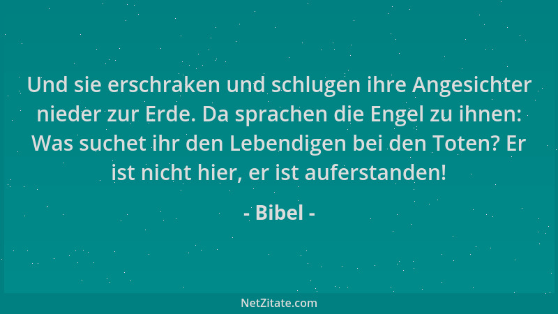 Bibel - Und sie erschraken und schlugen ihre Angesichter nieder zur Erde. Da sprachen die Engel zu ihnen: Was suchet ihr de...