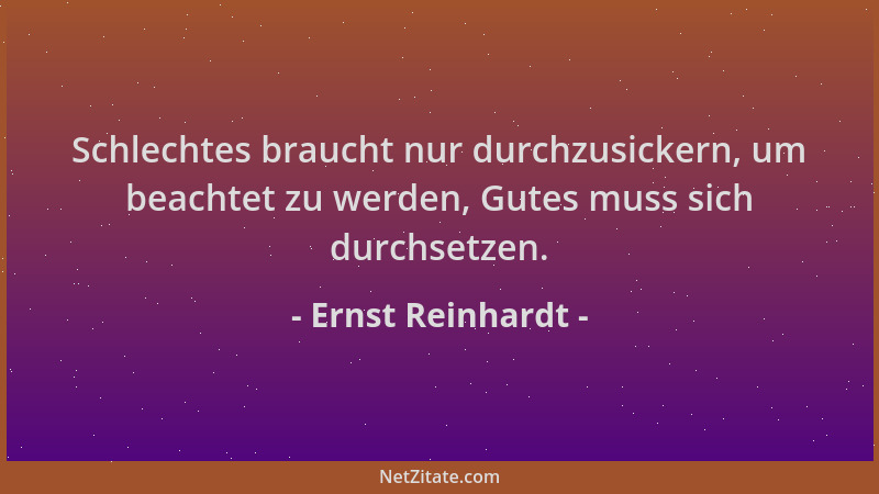 Ernst Reinhardt - Schlechtes braucht nur durchzusickern, um beachtet zu werden, Gutes muss sich durchsetzen....