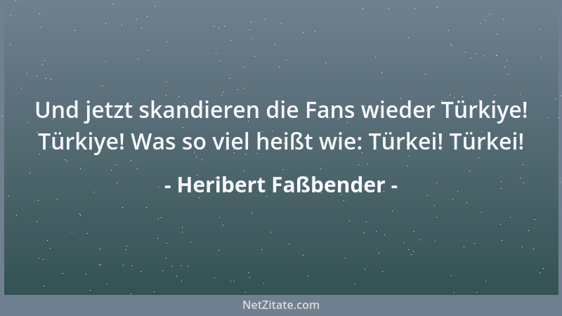 Heribert Faßbender - Und jetzt skandieren die Fans wieder Türkiye! Türkiye! Was so viel heißt wie: Türkei! Türkei!...