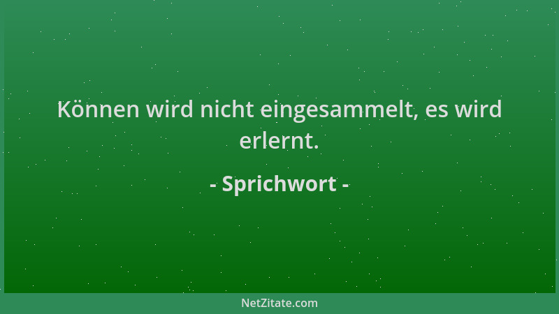 Sprichwort - Können wird nicht eingesammelt, es wird erlernt....