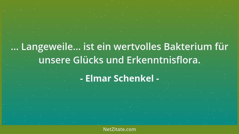 Elmar Schenkel - ... Langeweile... ist ein wertvolles Bakterium für unsere Glücks und Erkenntnisflora....