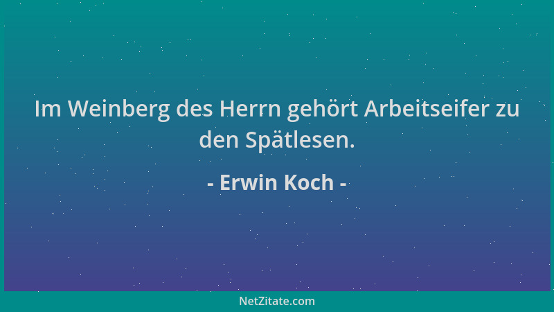 Erwin Koch - Im Weinberg des Herrn gehört Arbeitseifer zu den Spätlesen....