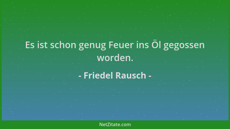 Friedel Rausch - Es ist schon genug Feuer ins Öl gegossen worden....