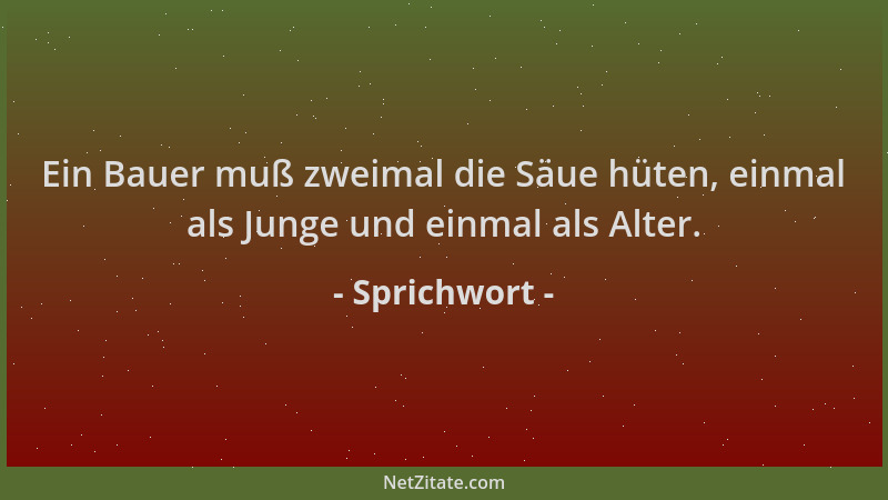 Sprichwort - Ein Bauer muß zweimal die Säue hüten, einmal als Junge und einmal als Alter....